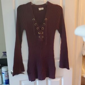 Ultra Flirt Burgundy Ribbed Knit Top